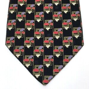 Italo Ferretti Black Gold Red Purple Leaves 100% Silk Men's Necktie ITALY